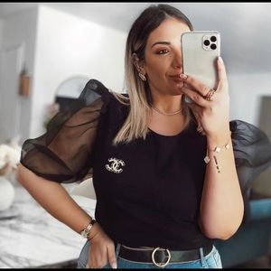 Zara black puff sleeve top